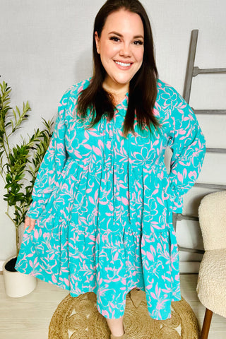 Boho Romance Mint Floral Print Front Ribbon Bow Tiered Dress - Online Only!