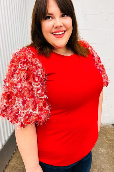Come To Me Red Sequin Puff Short Sleeve Top - Online Only!