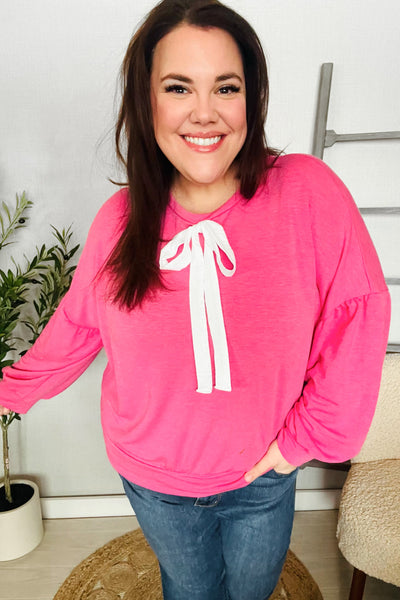 Pretty In Pink French Terry Bow Tie Drop Shoulder Pullover - Online Only!