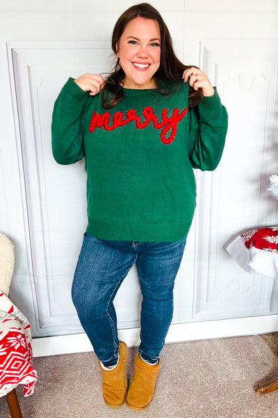 Be Merry Hunter Green Pop Up Lurex Sweater - Online Only!
