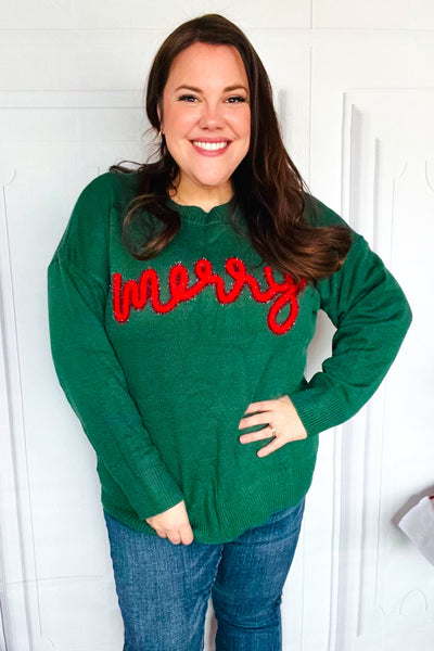 Be Merry Hunter Green Pop Up Lurex Sweater - Online Only!