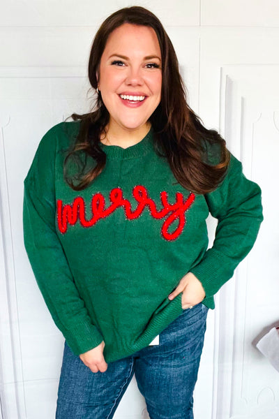 Be Merry Hunter Green Pop Up Lurex Sweater - Online Only!