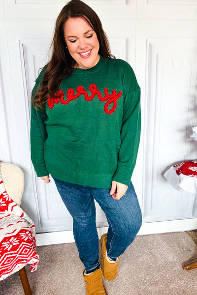Be Merry Hunter Green Pop Up Lurex Sweater - Online Only!