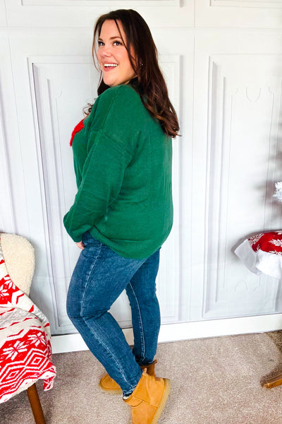 Be Merry Hunter Green Pop Up Lurex Sweater - Online Only!