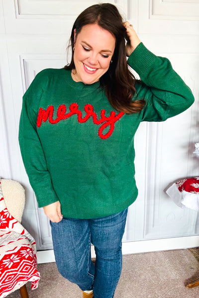Be Merry Hunter Green Pop Up Lurex Sweater - Online Only!