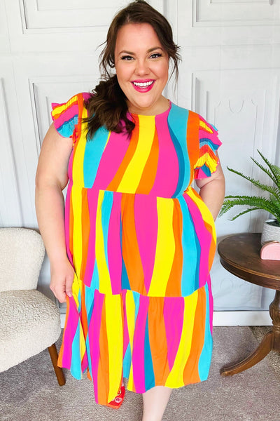 Eyes On You Multicolor Abstract Print Smocked Ruffle Sleeve Dress - Online Only!