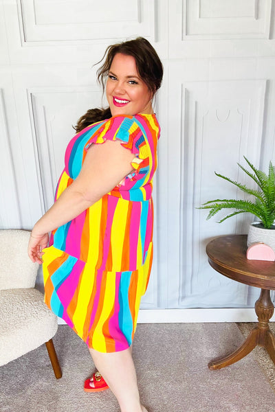 Eyes On You Multicolor Abstract Print Smocked Ruffle Sleeve Dress - Online Only!