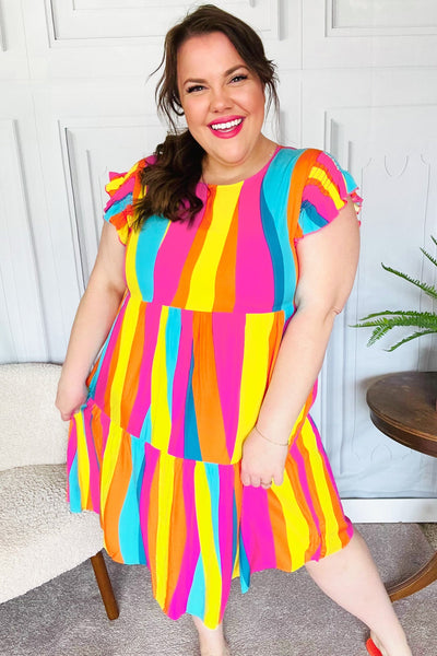 Eyes On You Multicolor Abstract Print Smocked Ruffle Sleeve Dress - Online Only!