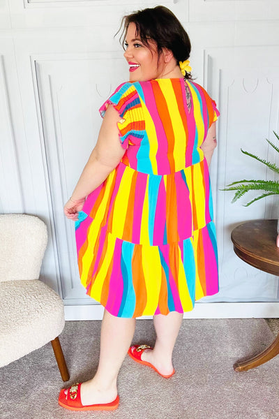 Eyes On You Multicolor Abstract Print Smocked Ruffle Sleeve Dress - Online Only!