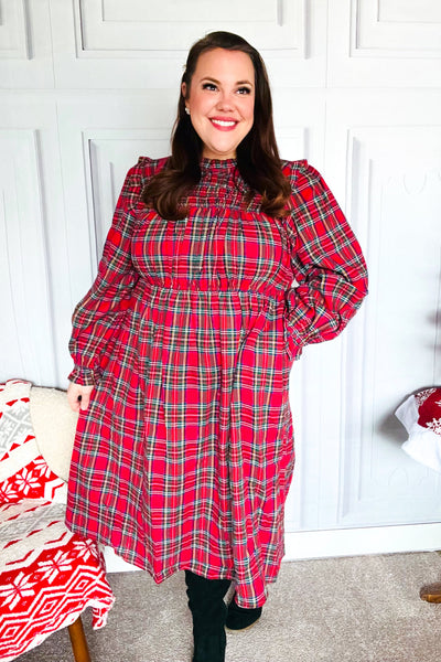 All I Want Red Plaid Check Woven Pocketed Dress - Online Only!