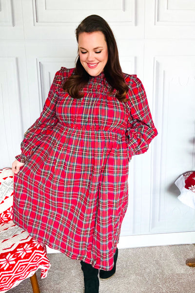 All I Want Red Plaid Check Woven Pocketed Dress - Online Only!