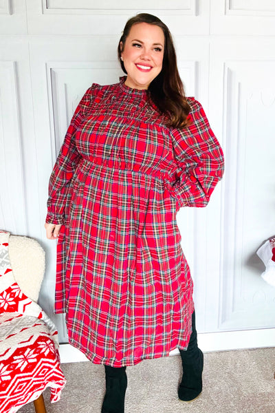 All I Want Red Plaid Check Woven Pocketed Dress - Online Only!