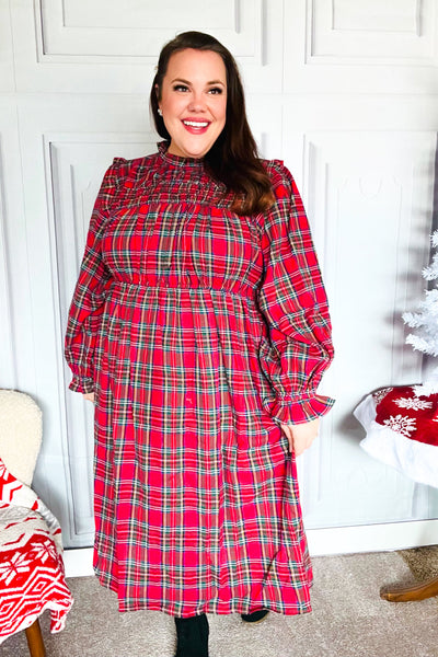 All I Want Red Plaid Check Woven Pocketed Dress - Online Only!