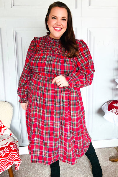 All I Want Red Plaid Check Woven Pocketed Dress - Online Only!