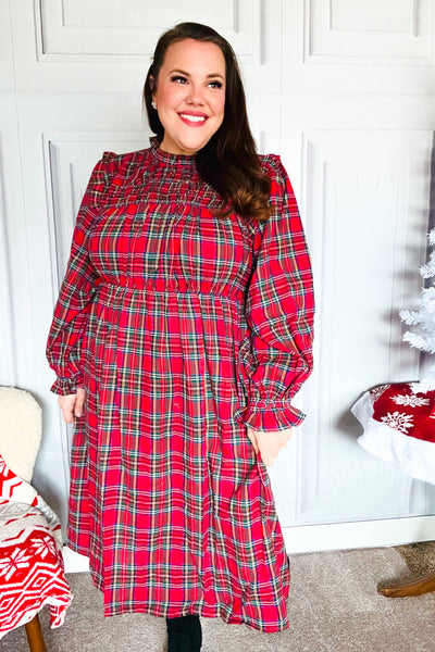 All I Want Red Plaid Check Woven Pocketed Dress - Online Only!