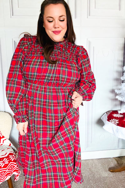 All I Want Red Plaid Check Woven Pocketed Dress - Online Only!