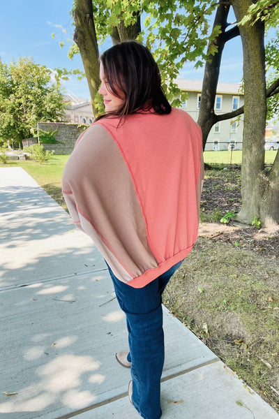 Boldy You Camel Dolman Sleeve Colorblock Knit Bomber Jacket - Online Only!