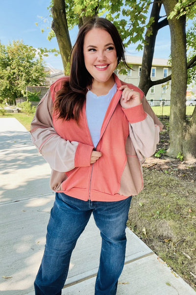 Boldy You Camel Dolman Sleeve Colorblock Knit Bomber Jacket - Online Only!