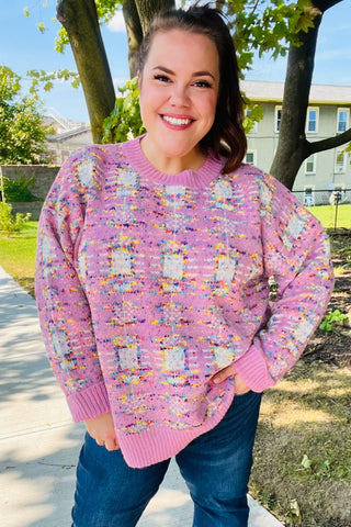 Adorable Pink Multicolor Popcorn Knit Sweater - Online Only!