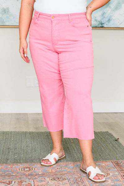 Judy Blue High Rise Control Top Wide Leg Crop Jeans in Pink - Online Only!