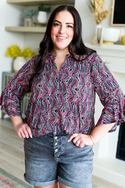 Black and Pink Rope Bell Sleeve Top - Online Only!
