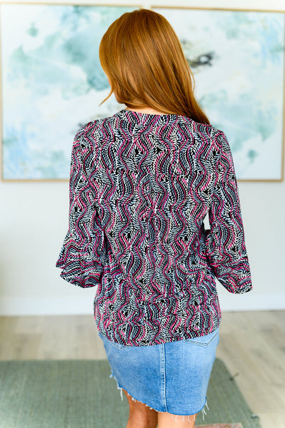 Black and Pink Rope Bell Sleeve Top - Online Only!