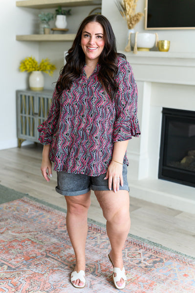 Black and Pink Rope Bell Sleeve Top - Online Only!
