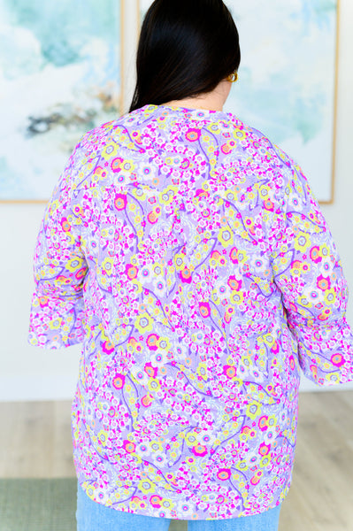 Lavender Retro Ditsy Floral Bell Sleeve Top - Online Only!