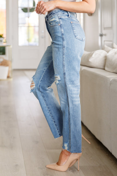 Judy Blue High Rise Rigid Magic Destroy Slim Straight Jeans - Online Only!