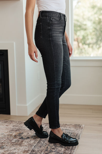 Judy Blue High Rise Control Top Skinny Jeans in Washed Black - Online Only!