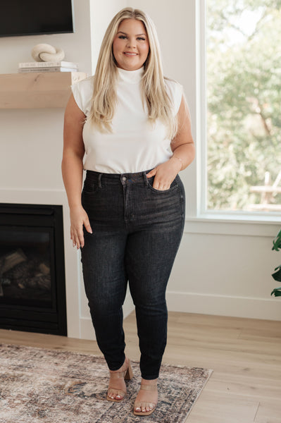 Judy Blue High Rise Control Top Skinny Jeans in Washed Black - Online Only!