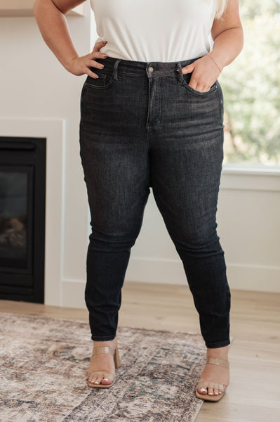 Judy Blue High Rise Control Top Skinny Jeans in Washed Black - Online Only!