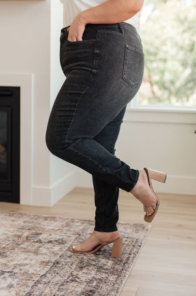 Judy Blue High Rise Control Top Skinny Jeans in Washed Black - Online Only!