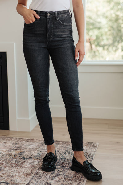 Judy Blue High Rise Control Top Skinny Jeans in Washed Black - Online Only!