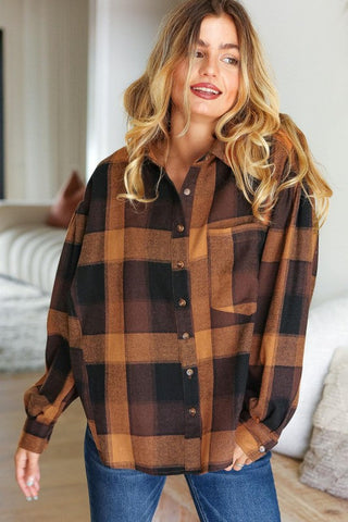 Rock'n Plaid Camel & Charcoal Button Down Oversized Shirt - Online Only!