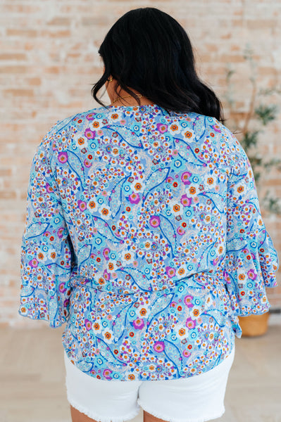 Retro Ditsy Floral Bell Sleeve Top - Online Only!