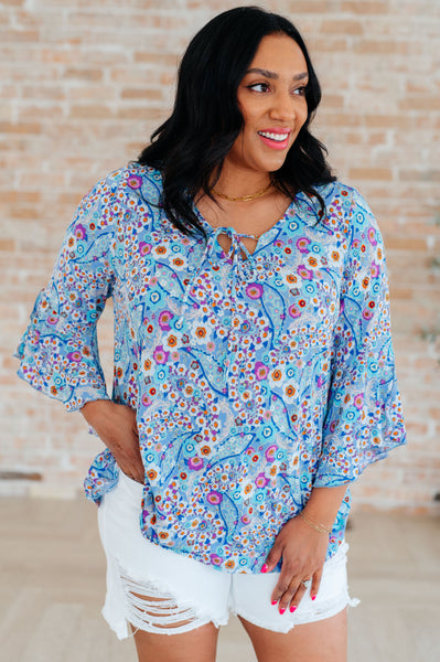 Retro Ditsy Floral Bell Sleeve Top - Online Only!