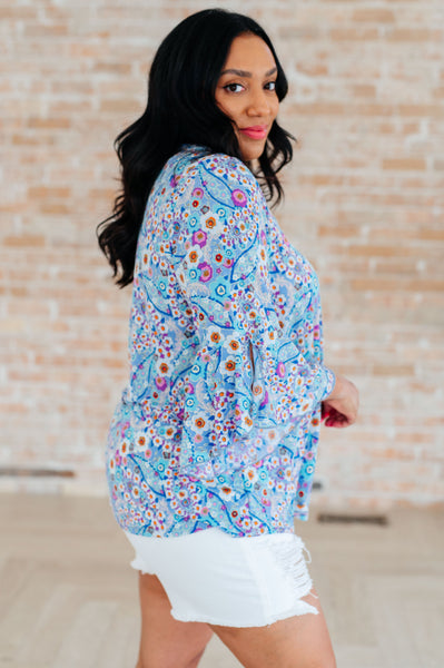 Retro Ditsy Floral Bell Sleeve Top - Online Only!