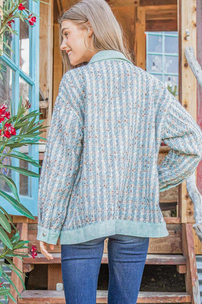 Put Together Turquoise Twill Banded Snap Button Jacket - Online Only!