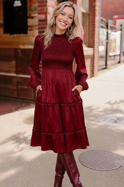 Starlit Elegance Wine Tiered Dress - Online Only!