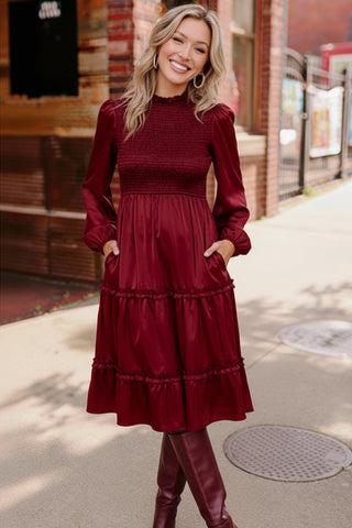 Starlit Elegance Wine Tiered Dress - Online Only!