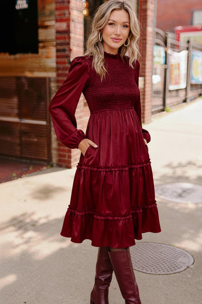 Starlit Elegance Wine Tiered Dress - Online Only!