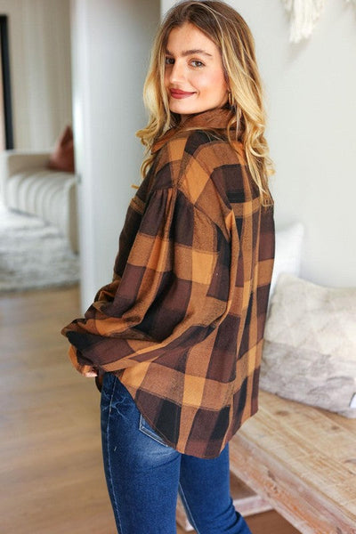 Rock'n Plaid Camel & Charcoal Button Down Oversized Shirt - Online Only!