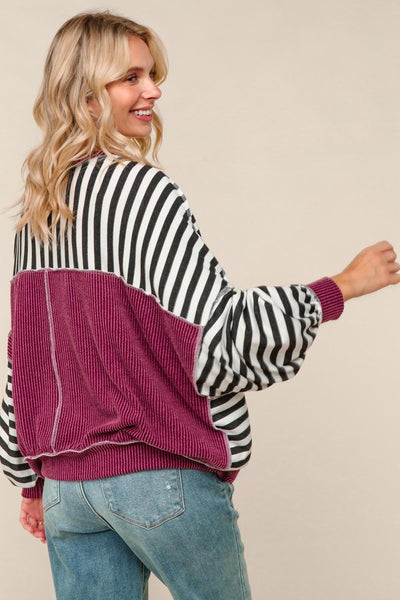 Wine Striped Crew Neck Pullover - Online Only!