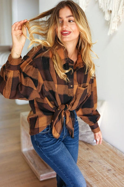 Rock'n Plaid Camel & Charcoal Button Down Oversized Shirt - Online Only!