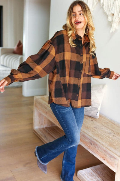 Rock'n Plaid Camel & Charcoal Button Down Oversized Shirt - Online Only!