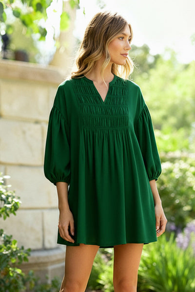 Green with Envy Crepe Smocked Dress - Online Only!