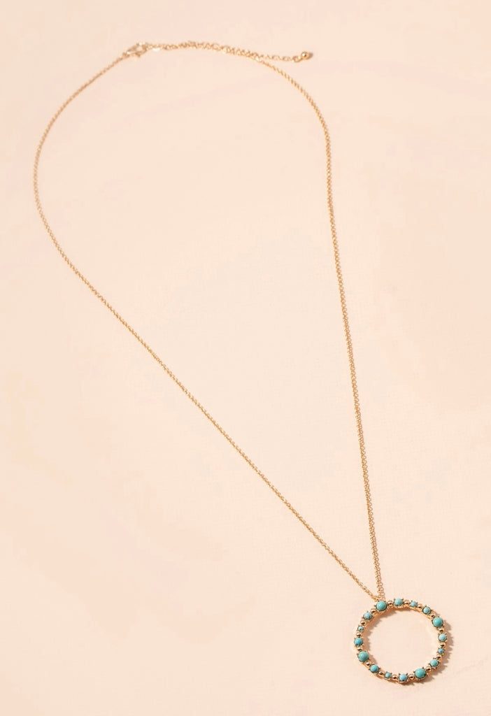 Turquoise Stone Circle Pendant Necklace