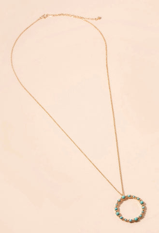 Turquoise Stone Circle Pendant Necklace