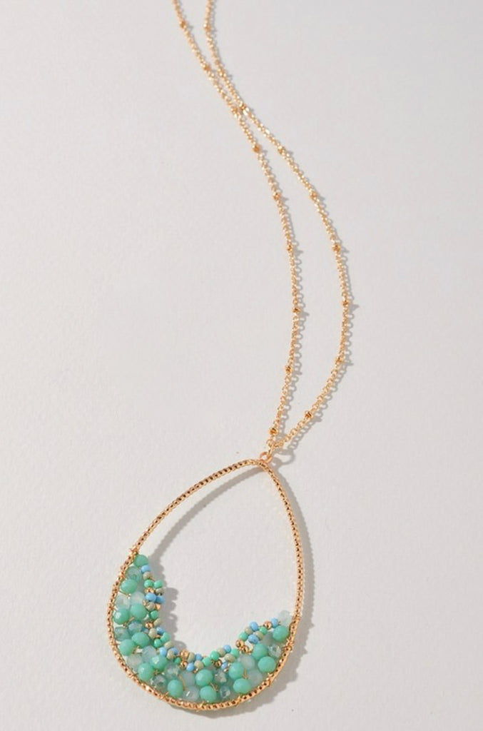 Turquoise & Gold Beaded Teardrop Necklace